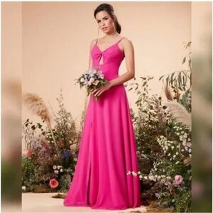 Hot pink formal maxi dress with slit
